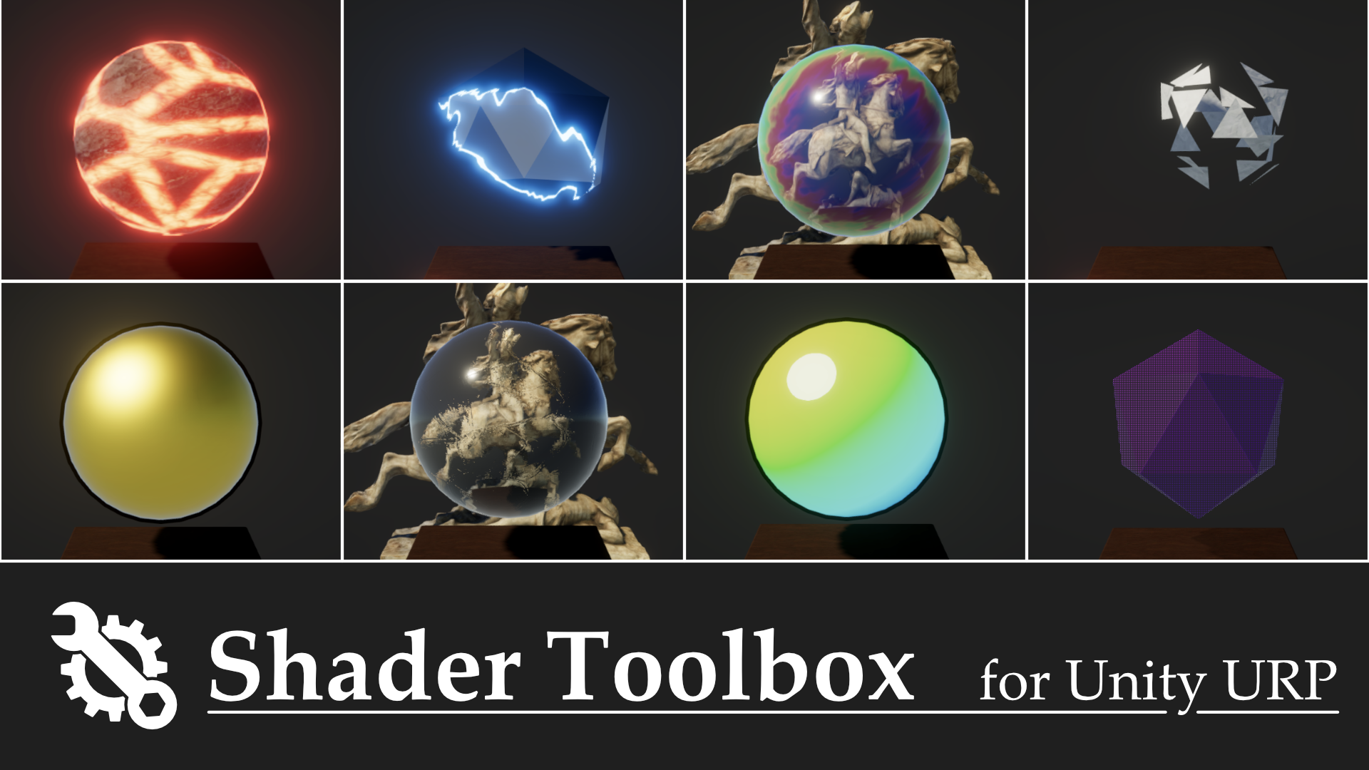 An image showing off several effects from Shader Toolbox.