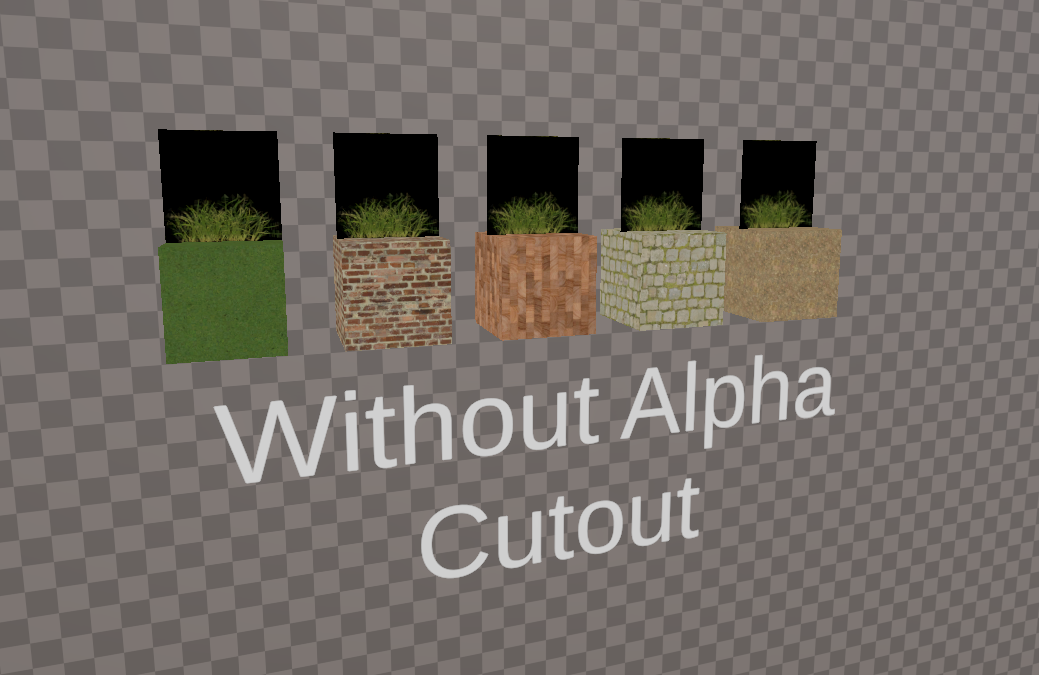 Some grass meshes using a basic texturing shader without alpha clipping.