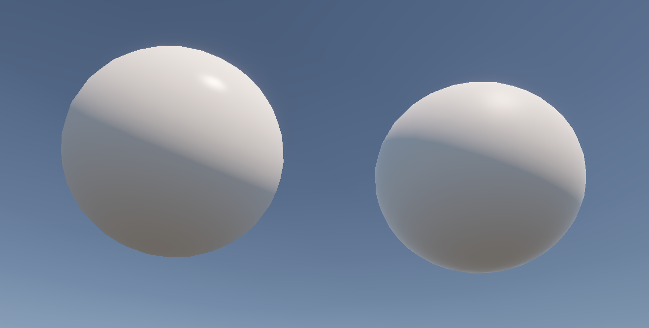 Differences between the URP Lit shader which uses Fresnel lighting and our own shader which currently does not.