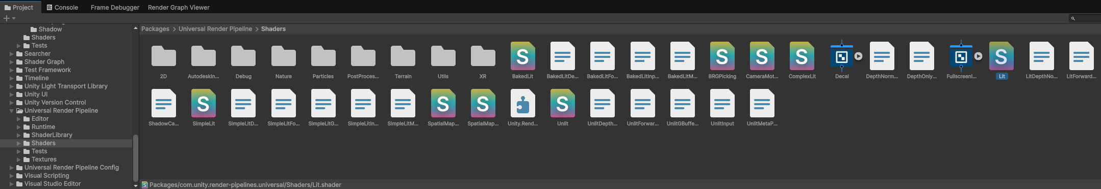 Finding files inside the URP shader library.