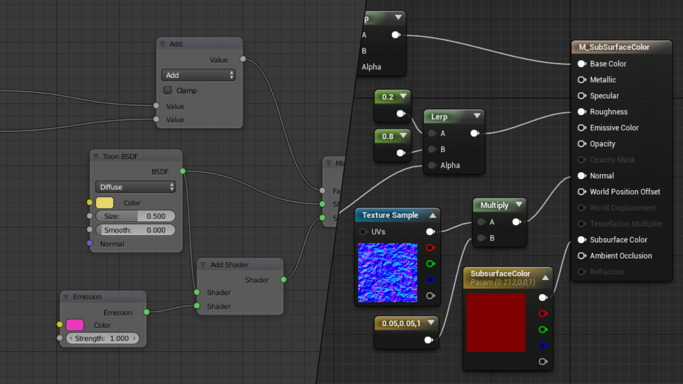 Blender and Unreal Engine Node Editors