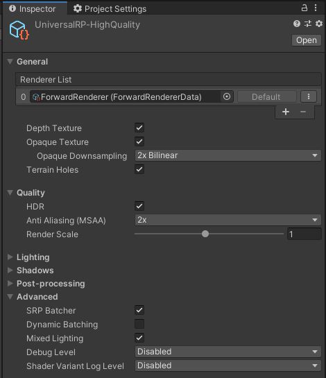 Pipeline Asset settings.