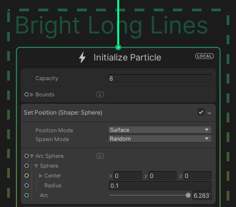 Spawn particles on a small sphere.