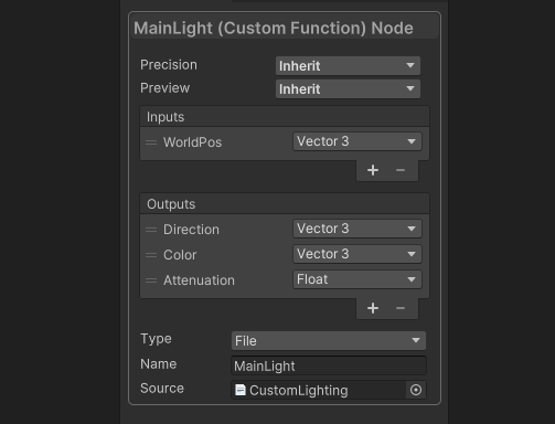 The MainLight custom function settings.