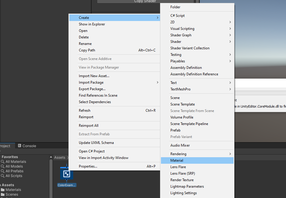 Creating a new material from a shader.