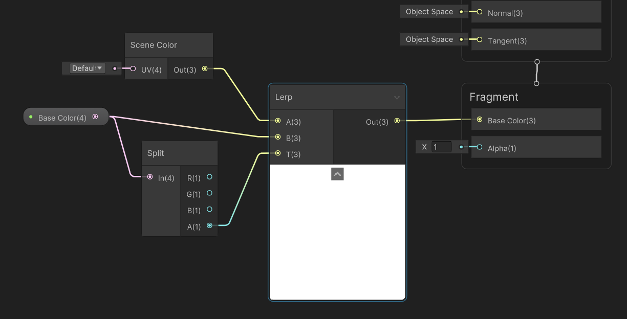 Linking the Base Color and the Scene Color nodes.
