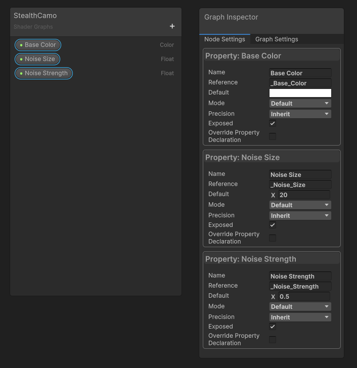 The Base Color, Noise Size, and Noise Scale properties.