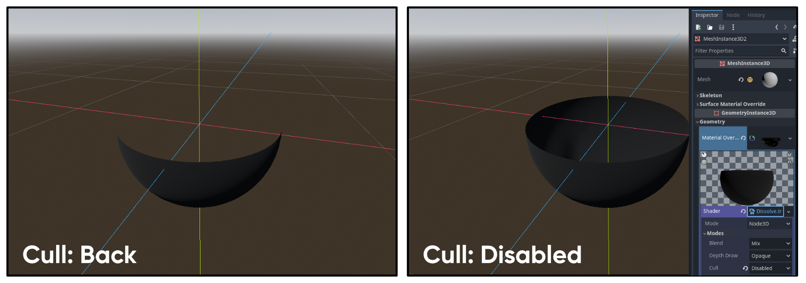 Disabling culling to see the inner shell.